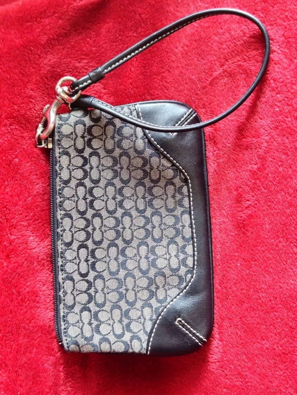 Coach Black and Gray Signature Canvas Mini Wristlet